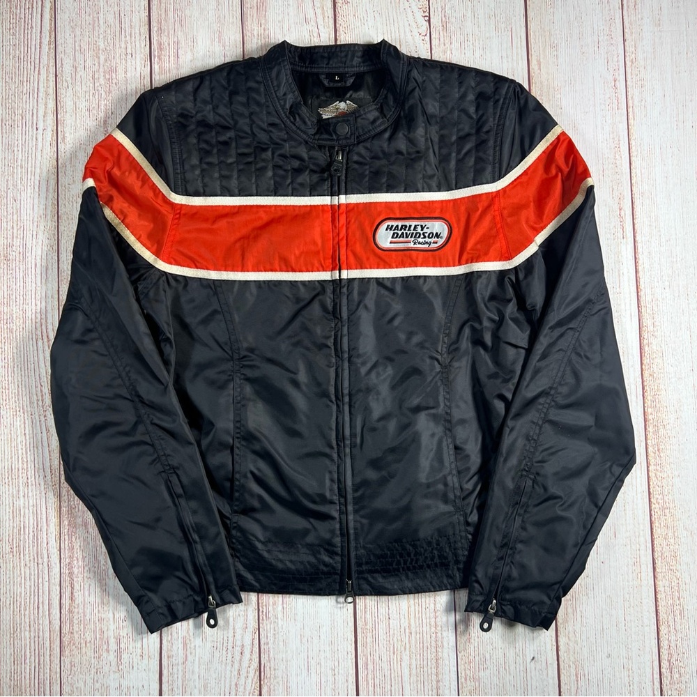 Vintage Y2K Harley Davidson Motorcycle Jacket Womens Large Black Nylon Polyester